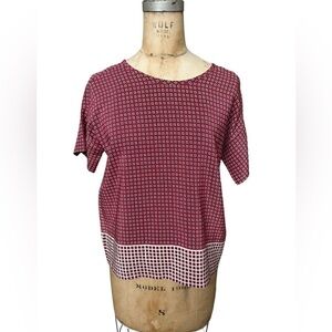 Madewell short sleeve silk blouse xxs red and cream